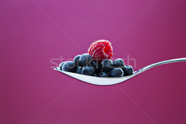 Fresh blueberry and raspberry on metal spoon Stock photo © vetdoctor