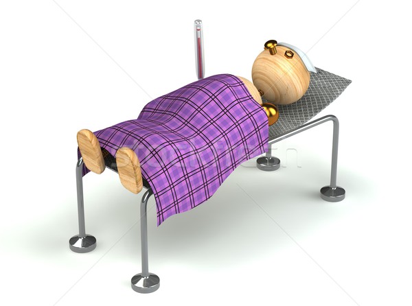 Wood man with flue in the bed Stock photo © vetdoctor
