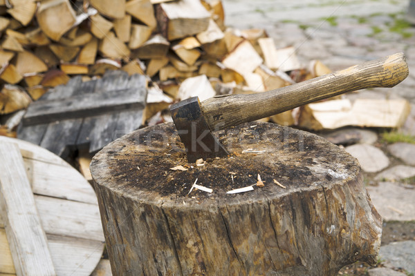 Rusty and used axe in wide stump Stock photo © vetdoctor