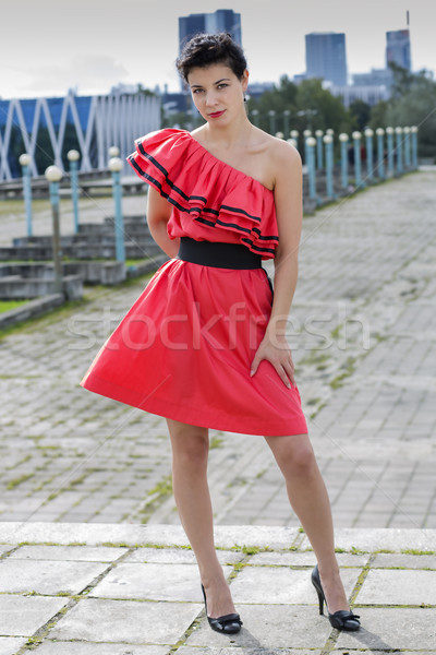 Woman in nice red dress posing Stock photo © vetdoctor