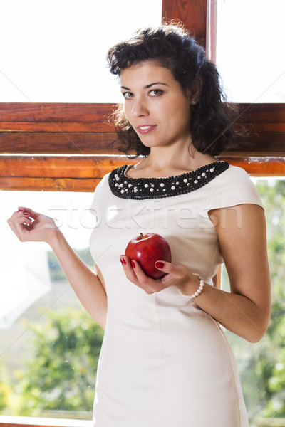 Vrouw glimlach poseren appel gelukkig model Stockfoto © vetdoctor