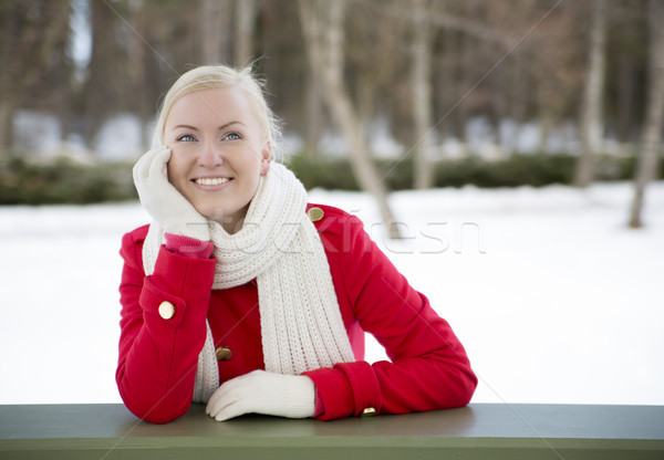 Woman relies at terrace boundary Stock photo © vetdoctor