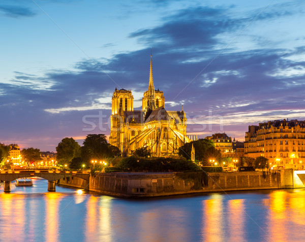 [[stock_photo]]: Cathédrale · Notre-Dame · Paris · crépuscule · cityscape · rivière · France