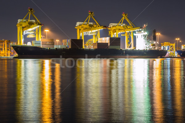 контейнера груза судно рабочих крана моста Сток-фото © vichie81