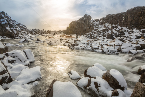 Wodospad Islandia zimą dolinie parku charakter Zdjęcia stock © vichie81