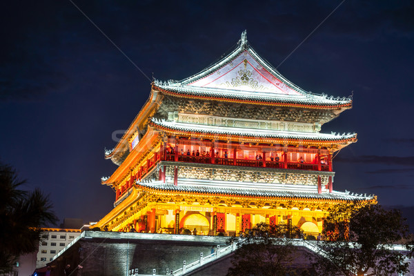 Foto stock: Tambor · torre · antigua · ciudad · China · noche