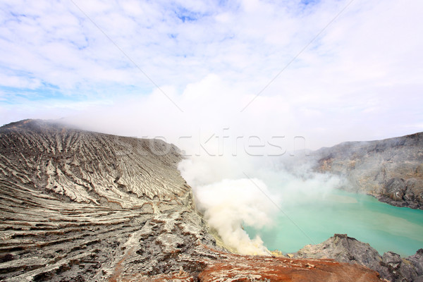 Java Indonesië krater vulkaan mijn blauwe hemel Stockfoto © vichie81