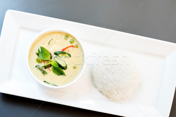 Foto stock: Verde · caril · arroz · peixe · bola · comida