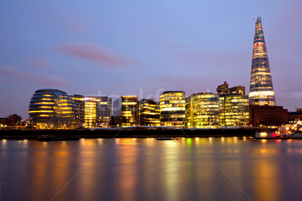 ストックフォト: ロンドン · 市 · ホール · 川 · テムズ川 · 夕暮れ