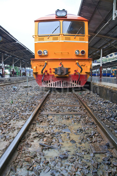 Dízel mozdony vonat gép piros narancs Stock fotó © vichie81