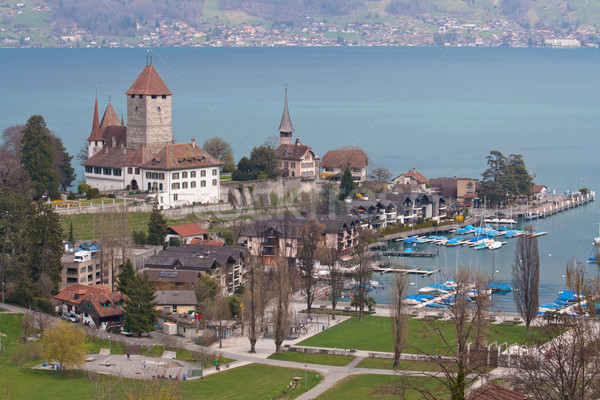 Spiez Church with Lake of Thun Switzerland top view Stock photo © vichie81