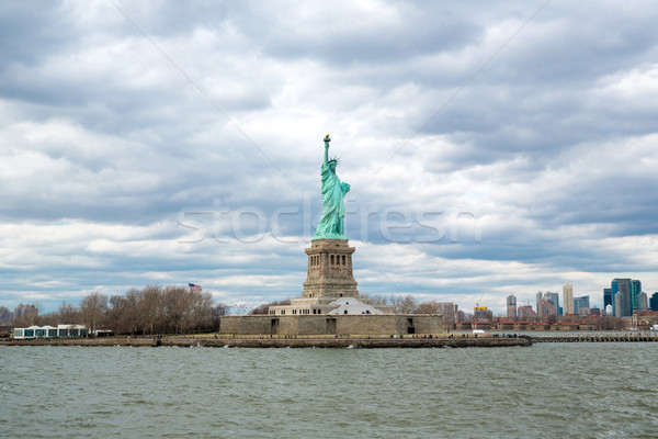 Foto stock: Estatua · libertad · Nueva · York · cielo · azul · río