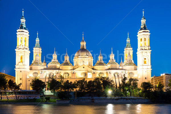 Zaragoza Basilica Cathedral at dusk Stock photo © vichie81
