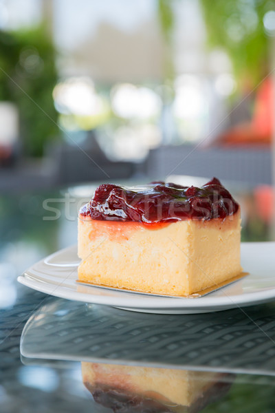 Stockfoto: Strawberry · cheesecake · witte · plaat · vruchten · kaas · Rood