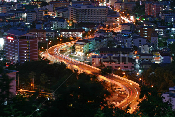 Snelweg licht parcours luchtfoto stad schemering Stockfoto © vichie81