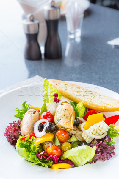 Imagine de stoc: Grec · fructe · de · mare · salată · bol · de · salata · bucatarie · alimente