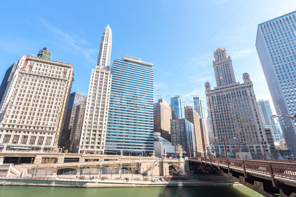 Chicago centrum rivier bruggen hemel kantoor Stockfoto © vichie81