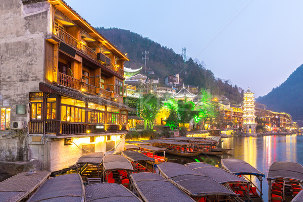 Foto stock: Antigua · ciudad · China · fénix · puesta · de · sol · casa