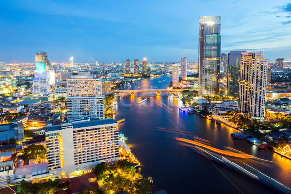 Bangkok panoramę zmierzch widok z lotu ptaka rzeki wygaśnięcia Zdjęcia stock © vichie81
