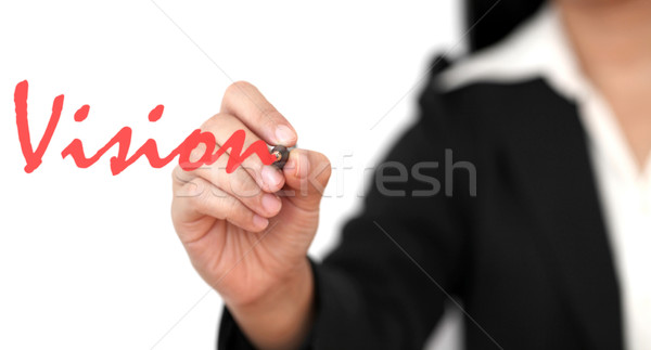 Előrelátás ázsiai üzletasszony kéz ír szó Stock fotó © vichie81