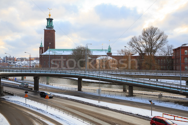 Stock fotó: Stockholm · város · előcsarnok · építészet · alkonyat · szürkület