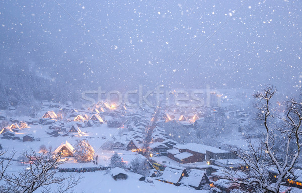 Kar yağışı Japonya Bina ışık kış mimari Stok fotoğraf © vichie81