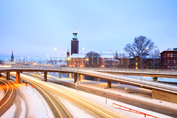 Sztokholm miasta sali zmierzch transport świetle Zdjęcia stock © vichie81