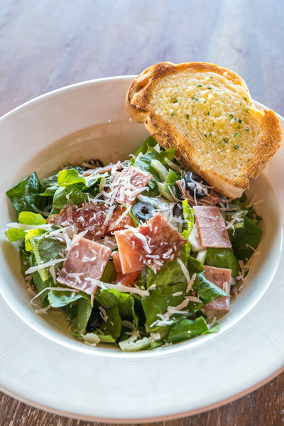 Stockfoto: Caesar · salade · ham · houten · tafel · borst · kip · brood