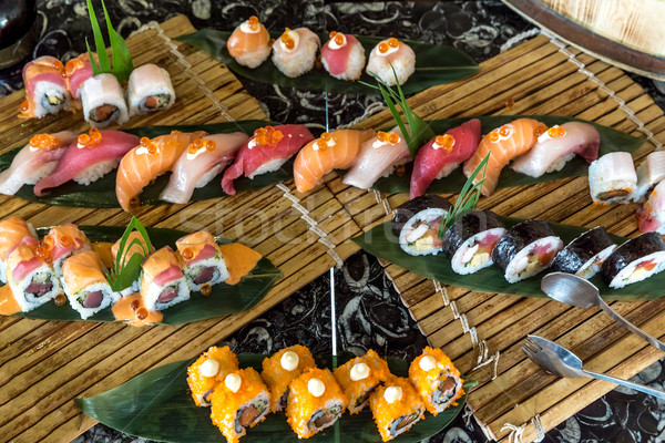 Sushi zestaw owoce morza pomarańczowy asian łososia Zdjęcia stock © vichie81