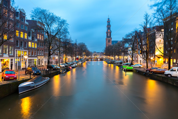 Zachód kościoła katedry Amsterdam Niderlandy zmierzch Zdjęcia stock © vichie81