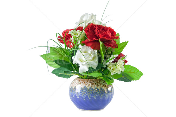 isolated beautiful red and white roses bouquet in blue vase Stock photo © vichie81