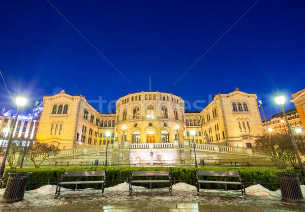 Oslo parlament zmierzch Norwegia domu budynku Zdjęcia stock © vichie81