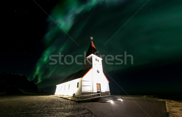 Vik Church Aurora Iceland Stock photo © vichie81