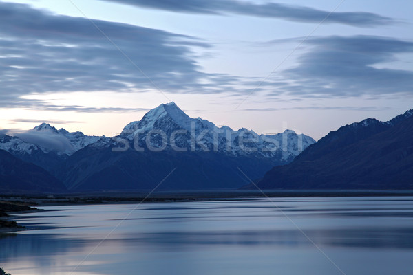 Foto stock: Cozinhar · lago · pôr · do · sol · Nova · Zelândia · nuvens · paisagem