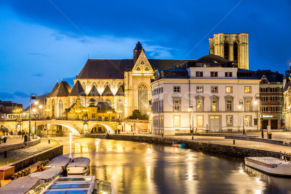 Starówka Belgia malowniczy średniowiecznej budynków rzeki Zdjęcia stock © vichie81