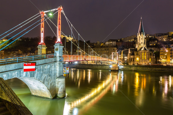 Lyon igreja noite França água ponte Foto stock © vichie81