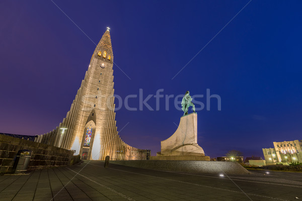 大教堂 雷克雅未克 冰島 日落 黃昏 夜 商業照片 © vichie81