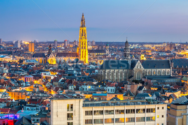 Antwerp cityscape at dusk Stock photo © vichie81