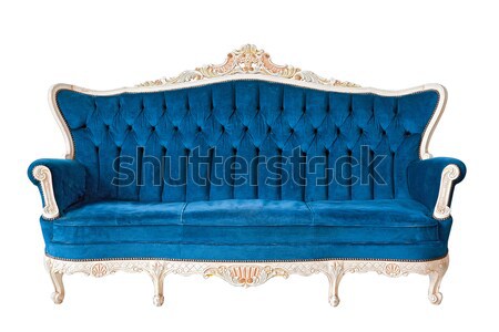 [[stock_photo]]: Luxe · bleu · canapé · isolé · vintage · fauteuil