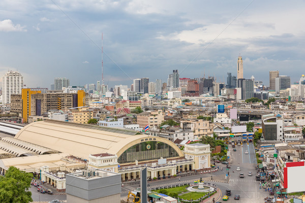 Stock fotó: Bangkok · központi · vasútállomás · naplemente · sziluett · városkép