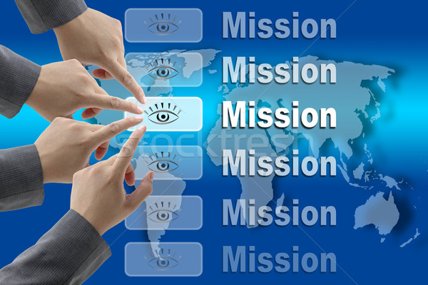 Negocios misión equipo equipo de negocios empujando botón Foto stock © vichie81