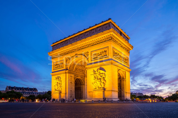 Arc Paris Stadt Sonnenuntergang Licht Straße Stock foto © vichie81