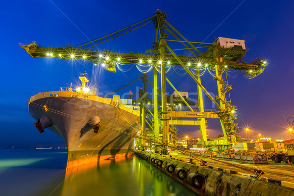 Endüstriyel liman konteyner gemisi akşam karanlığı sanayi gemi Stok fotoğraf © vichie81