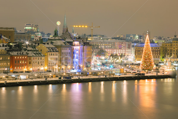 Sztokholm panoramę widok z lotu ptaka Cityscape noc budynku Zdjęcia stock © vichie81
