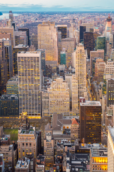 New York ufuk çizgisi kentsel gökdelenler akşam karanlığı Stok fotoğraf © vichie81