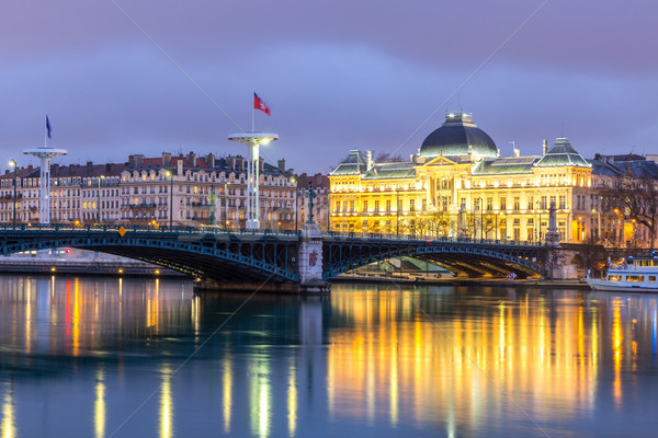 Lyon universidade ponte França rio noite Foto stock © vichie81