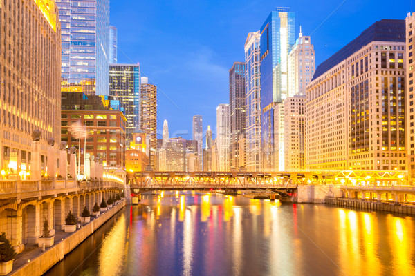 Chicago downtown and River dusk Stock photo © vichie81