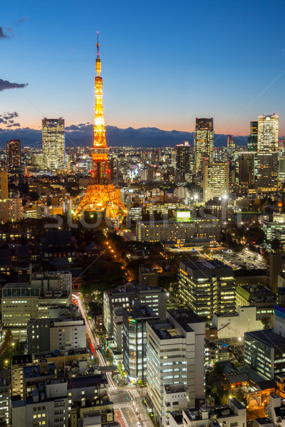 Tokyo Turm Stadtbild Sonnenuntergang Luftbild Dämmerung Stock foto © vichie81