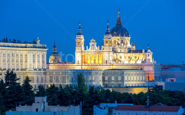 Madrid cathédrale palais crépuscule Espagne coucher du soleil [[stock_photo]] © vichie81