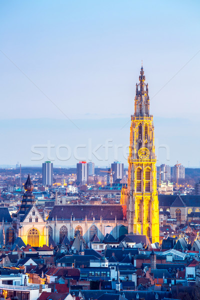 Antwerp cityscape at dusk Stock photo © vichie81